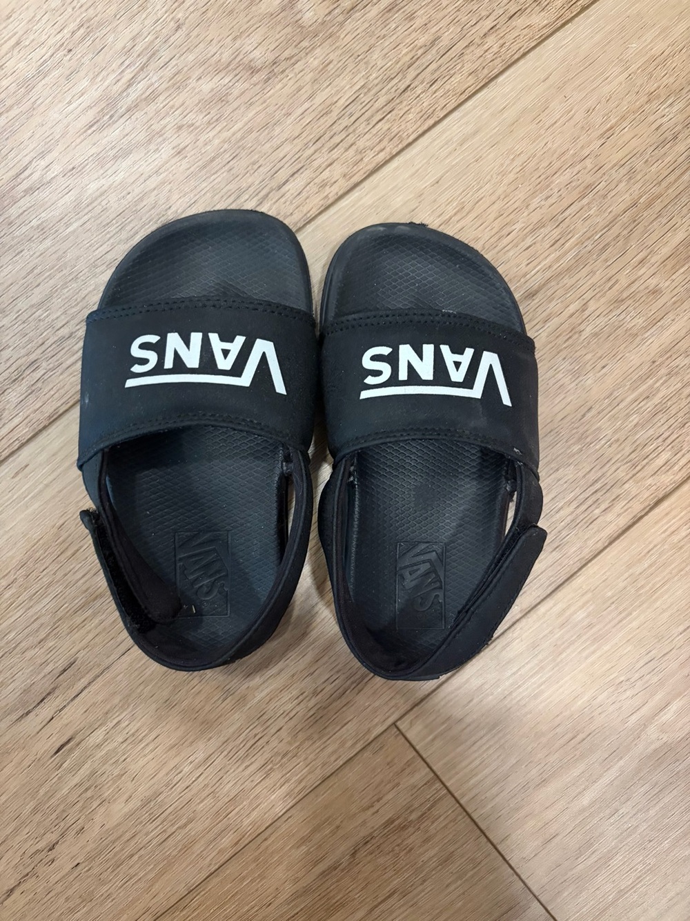Vans Black Slides with White Logo Strap